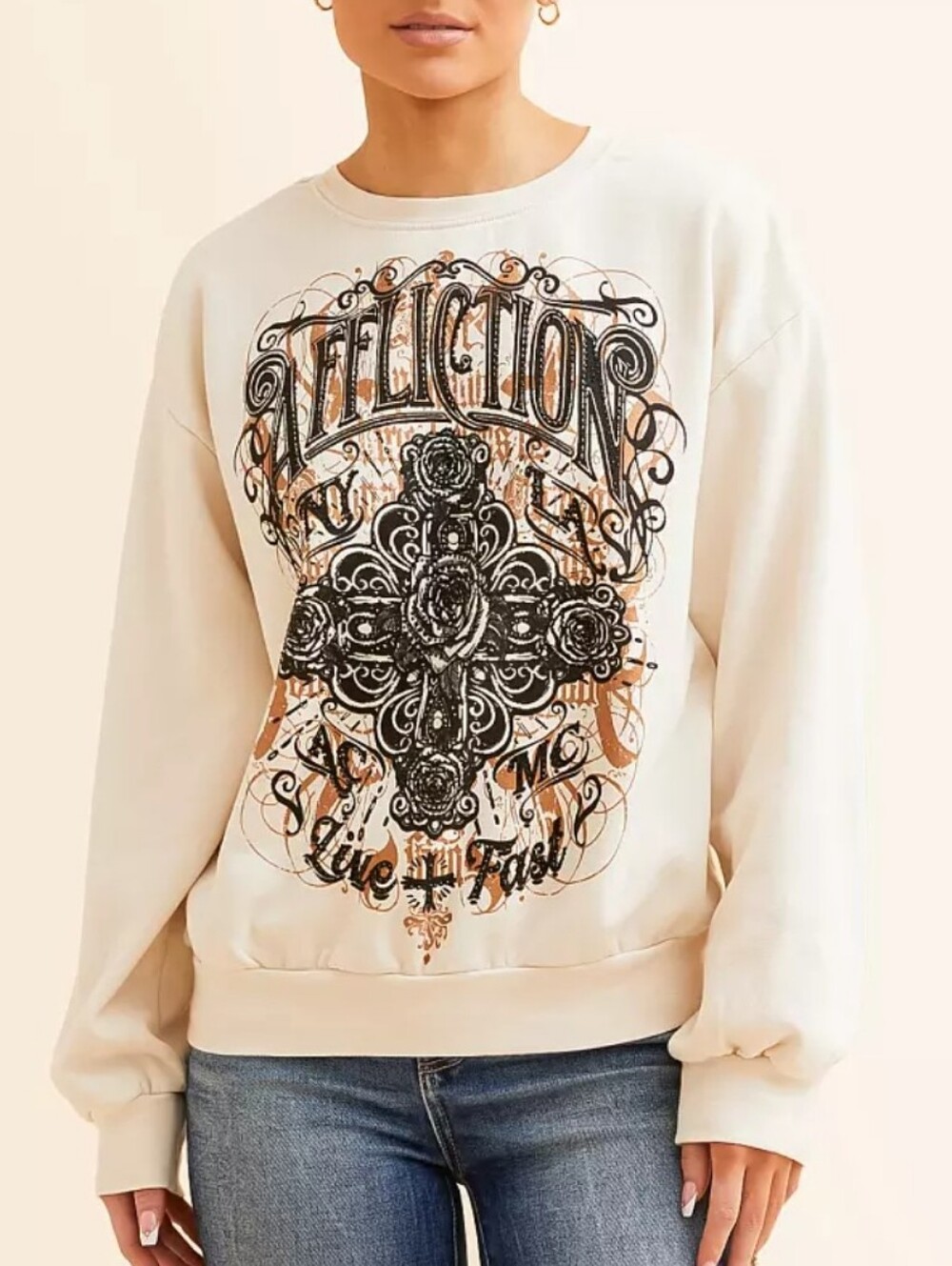 Affliction Bling Rhinestone Inkwell Ranch Pullover Sweatshirt